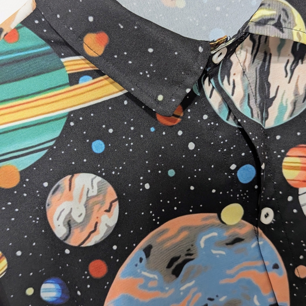 Source Unknown Black Planetary Print Men's Shirt - Picture 5 of 5